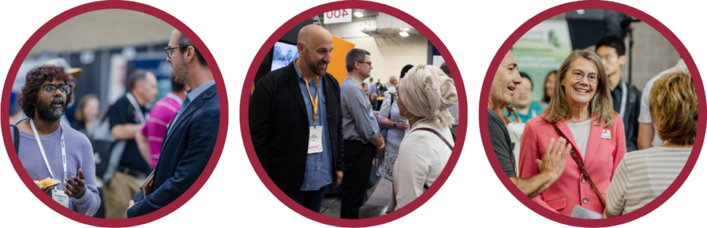 Gropy of photos shows city elected leaders and staff connecting with exhibitors at the LMC Annual Conference Exhibit Hall